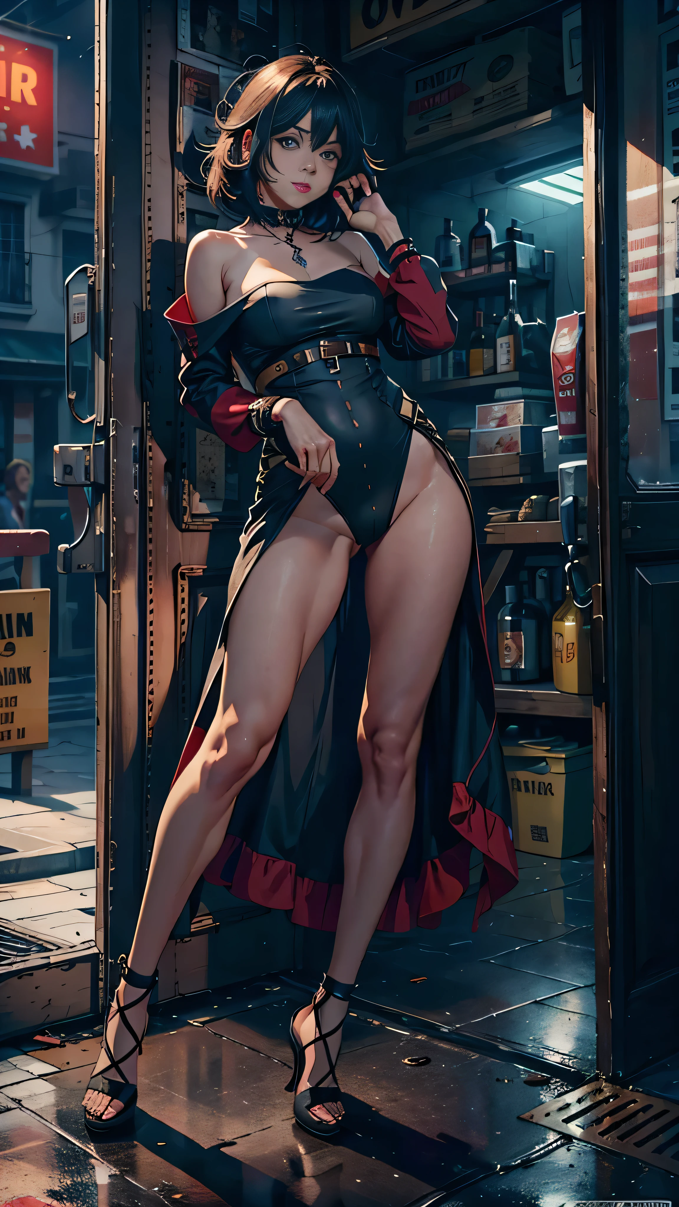 ((Looking at the camera:1.2)),(Approaching perfection:1.4),dynamic,soft private parts,sharp focus,Turning on,Vibrant brush strokes, bold color,Be expressive, emotional, Official Art,Unity8k wallpaper,ultra-detailed,beautiful and beautiful,Masterpiece,The best quality at the best.,1 girl,pretty eyes,The content is very detailed.,dynamic,(ruffle skirtedio:1.3),Chaos at its most beautiful,elegant,Designs,vibrant colors,(corner store,running away,the night,shoe),8k,