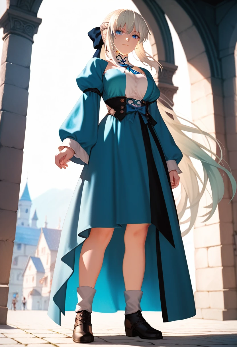 best quality, masterpiece, anime girl , young girl, 24 years old, thick legs , 1girl, tall girl, bangs,long hair, cute face, perfect shot, perfect anatomy, medieval, white background, full body, solo girl, 4k, high resolution , detailed face, detailed eyes, morgan le fay, fate grand order, standing