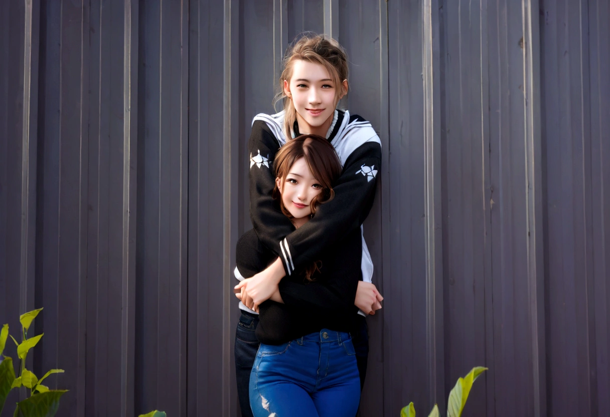 they are in front of a wall with a black background, couple pose, couple portrait, casal feliz, casual photography, growth of a couple, Lovely couple, couple portrait, smiling couple, photoshoot, Portrait photo, Jordan Grimmer e Natasha Tan, color-corrected, full - length photo, photo taken with canon 5d, filmed not sony at 7, commissioned