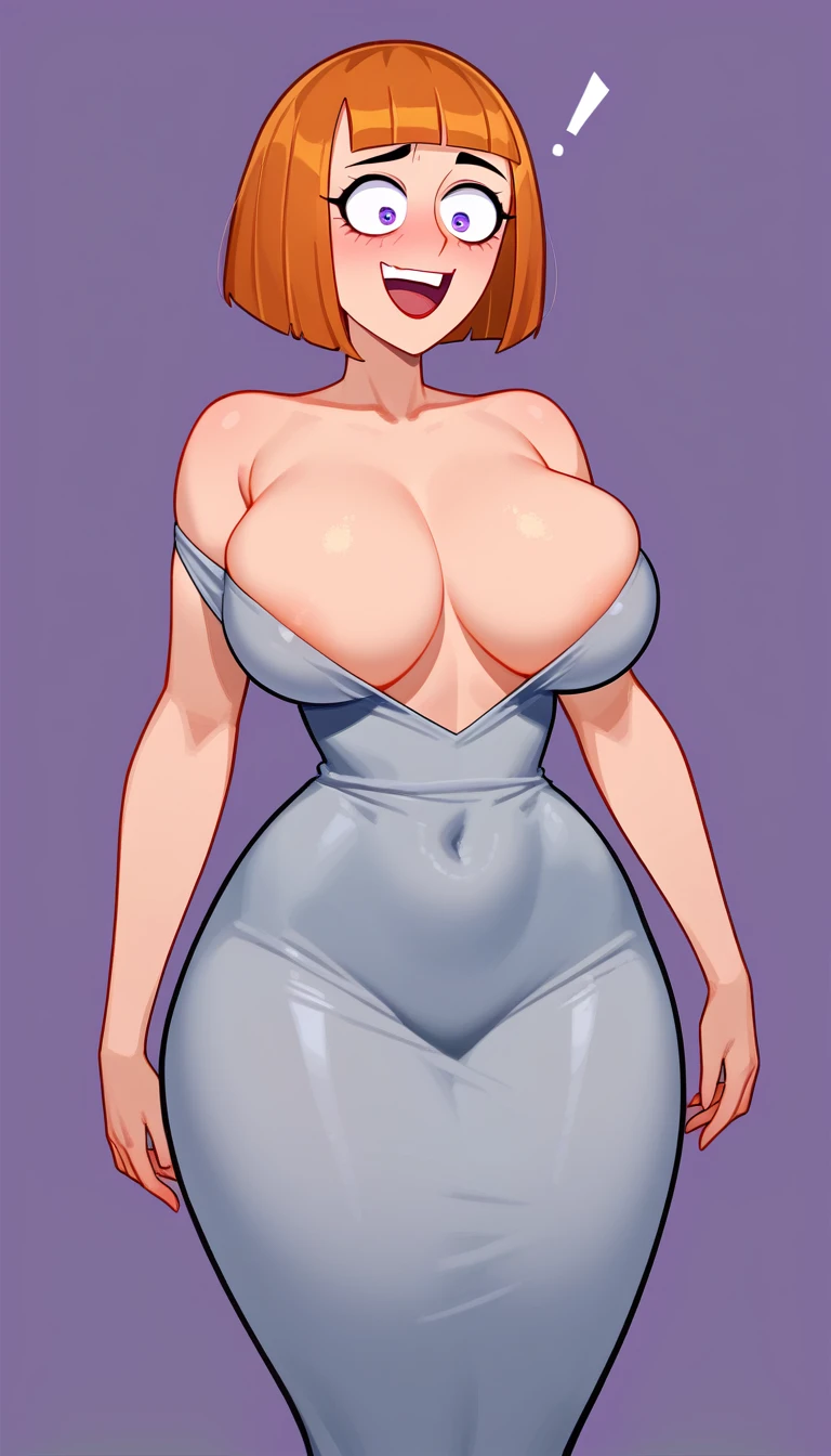 NSFW Maddie fenton, raping her son, a sexy milf, mature body, pixiv artwork, masterpiece, wearing a skintight long grey dress accentuating her curves, raping boy, orange hair, bobcut, no panties, curvy toned physique with big breasts and ass and tiny waist, body made for sex, no bra, crazy look in her eyes, dominating boy, dominant woman