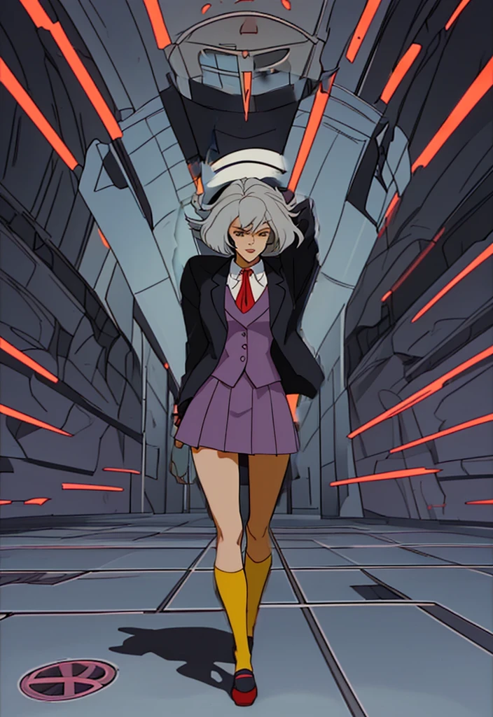 Make a anime dark skinned business woman in a skirt suit