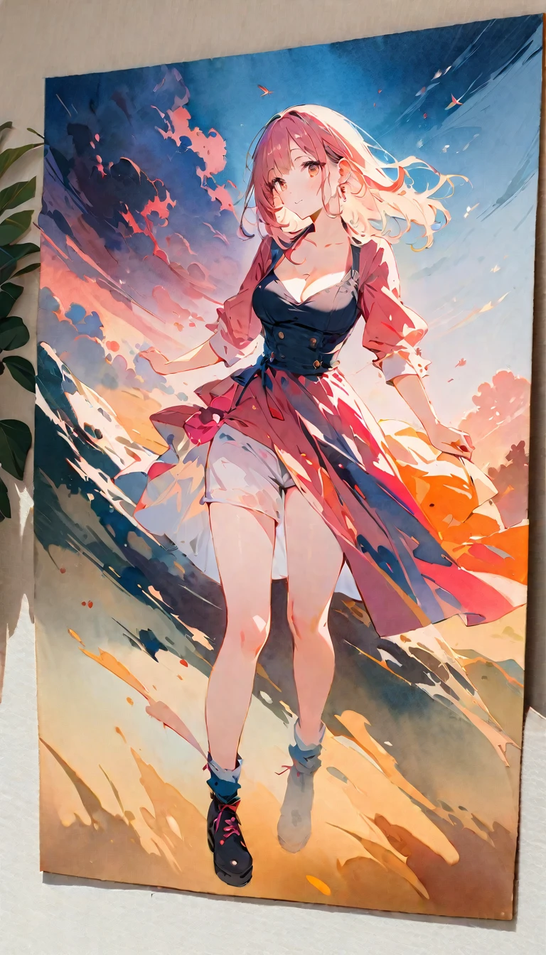 (8K, best quality, masterpiece),watercolor (medium), 1girl, {Practical, original photo, Ultra-fine transparent, image, (Influenced by Yoshitaka Amano's style:1.6)}, Practical Light, Delicate skin, (Beautiful slim woman, 25 years old, Court Knight:1.5), Thin legs, Fine particles, Long white hair, Detailed fingers, Thin, Ecstasy expression, Dynamic and sexy pose, (Huge breasts:1.4), (Long skirt, Long red cape, boots:1.2),(Arcadia, Flower Storm, Many flowers:1.8), Unobscured,Beautiful scenery, (Flowers, Wind and Moon:1.5).