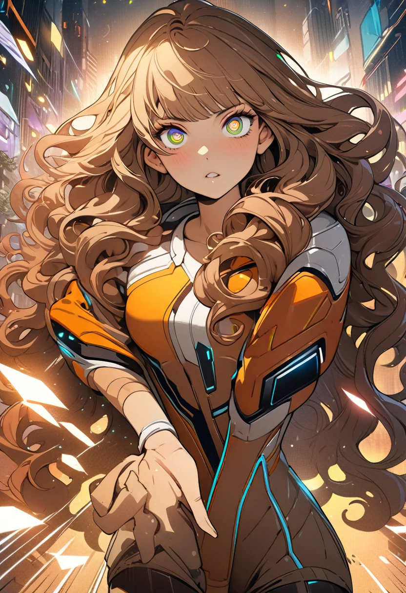 (Masterpiece artwork, 8K, uhd, high resolution: 1.4), vibrant portrait of Zendaya in Spider-Verse art style, (stylized and dynamic features: 1.3), (long and wavy hair, brown color: 1.2), (expressive and lively eyes: 1.3), (wearing modern and stylish clothes with a futuristic touch: 1.2), (confident and adventurous pose: 1.3), (comic animation elements, with hand-drawn textures and shadows: 1.2), (urban background with skyscrapers and neon lights: 1.1), (energetic and vibrant atmosphere: 1.3), intricate and colorful details, (fantasy and action elements: 1.2), (dynamic and captivating perspective: 1.3)
