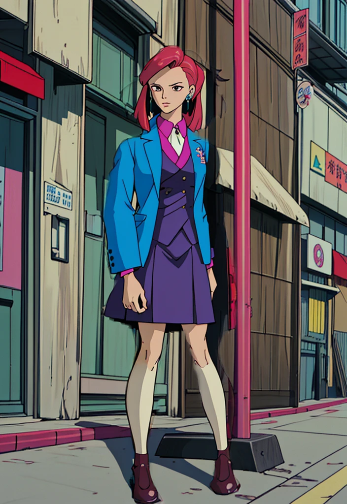 Make a anime dark skinned business woman in a skirt suit