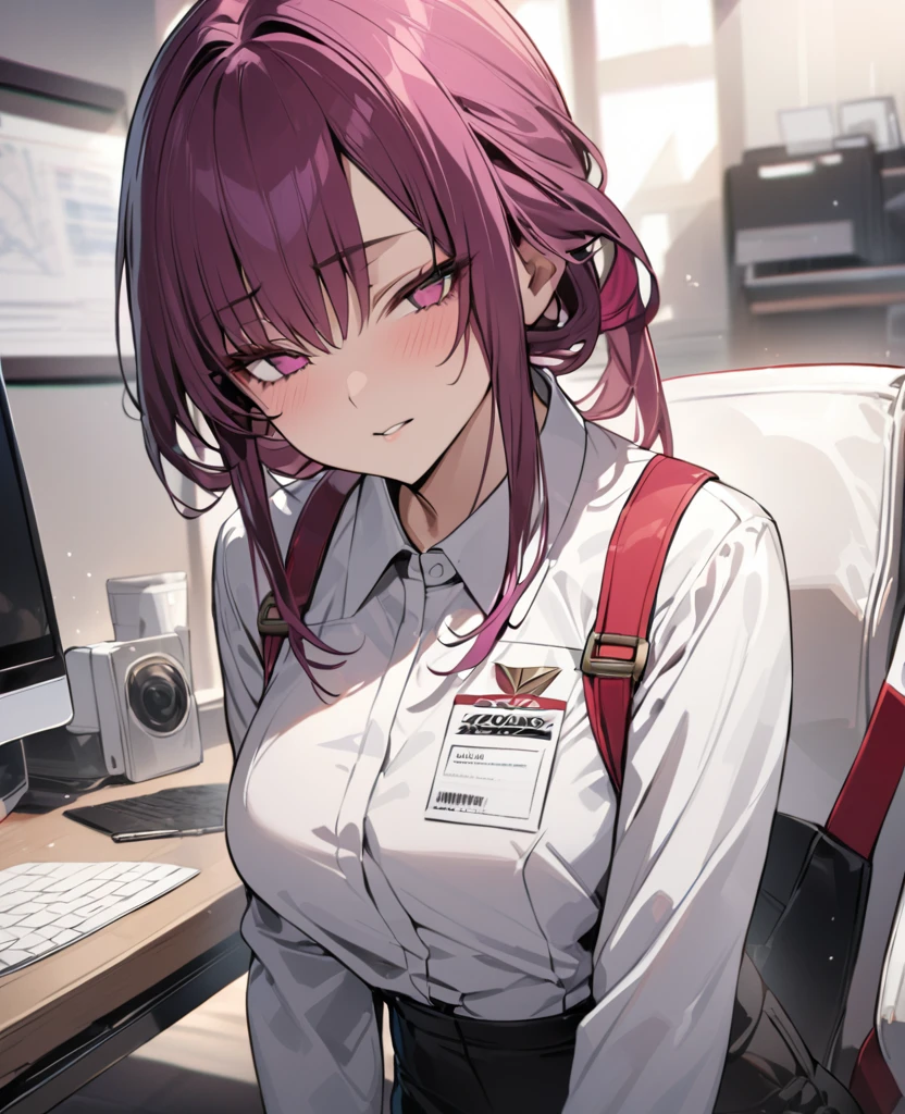 (( straight face picture )) ((best quality)), ((Masterpiece)), (details), ( Bright picture ). Kafka , Honda Star Real , In office worker uniform