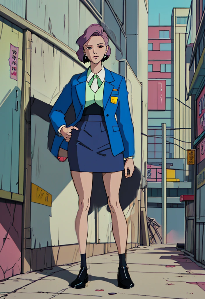 Make a anime dark skinned business woman in a skirt suit 