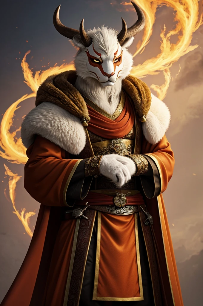 Sibuxiang has tangerine orange fur with a few white spots on its thighs and tail and has two brown horns on its foreh ead. He also wears a red cloak with white clouds tied arou nd his neck. His face is always hidden by a white and red mask or one way or another when the mask is removed, w hether it is in the main Manhua or in Beast Jokes. As Sibu xiang's name states, his body is made up of different ani mal parts. His front legs and feet are those of a cat, but h e mostly looks like a deer.