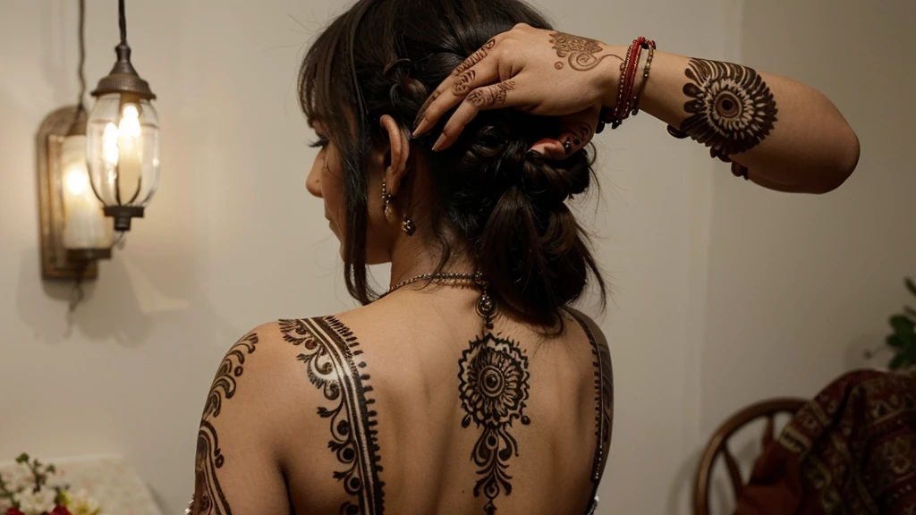 Beautiful indian Mehndi Design on cute girl back side