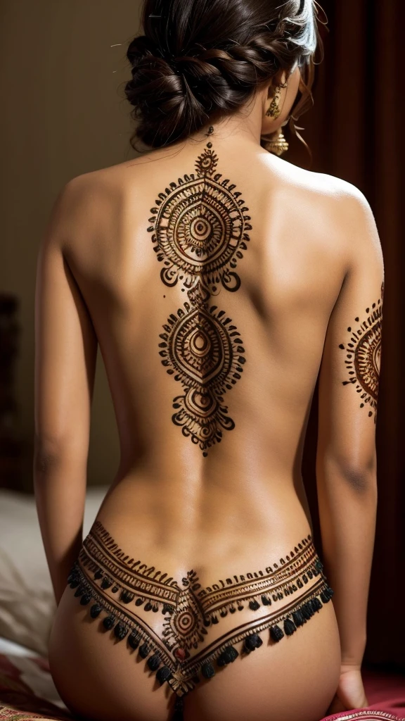 Beautiful indian Mehndi Design on cute girl back side