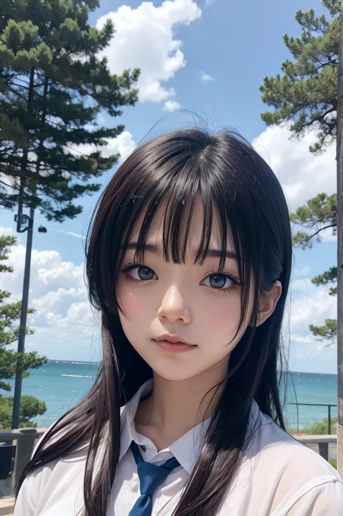 Photo Real Title Girl、Watching a dolphin show and laughing with open mouth、Water droplets on the cheeks、Flowing iridescent silk、up of face、Eye Up、flower petals、season!!: 夏天☀ 🍂