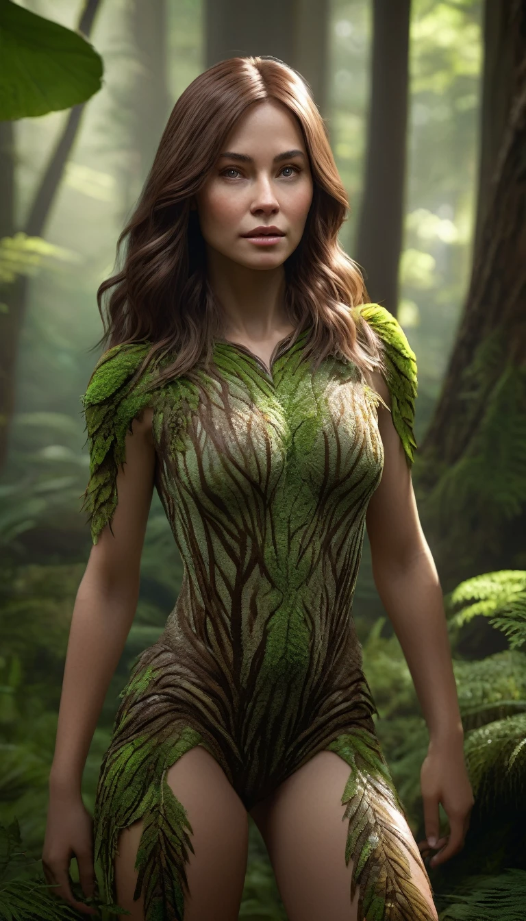 There is a creature in the forest，Human-like appearance，Brown hair all over the body（best quality，4K，8K，High level，masterpiece：1.2），Ultra Detailed，（lifelike，Photo real，Photo real：1.37），Realistic lighting，Fantasy Creatures
