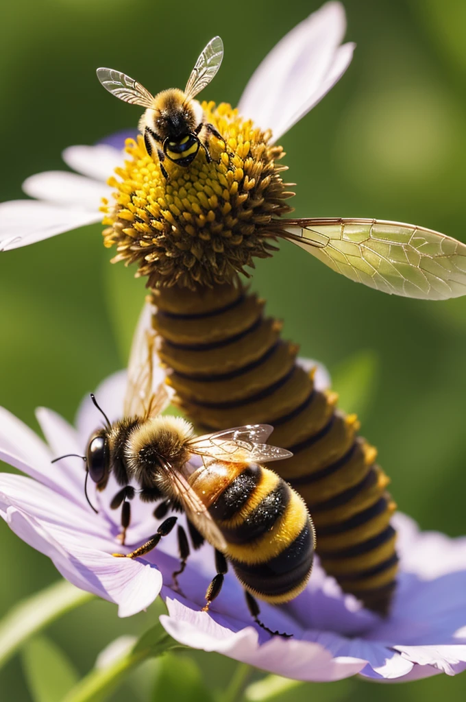 a bee flying happily