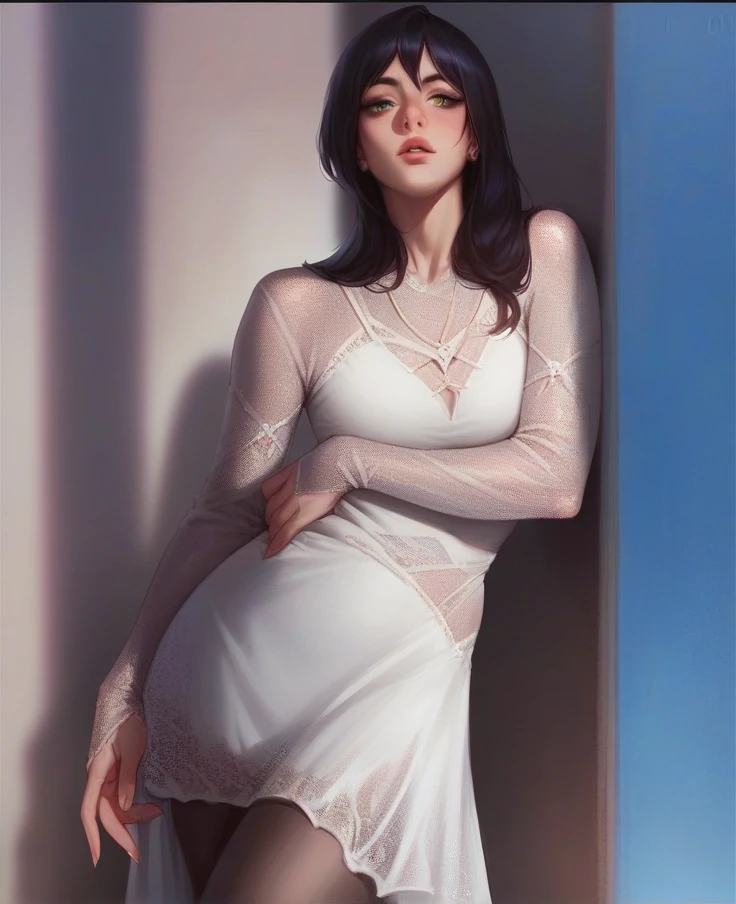 Lisa from blackpink in a white dress short black hair, posing in a sexy way with a deep look, It&#39;s 4k