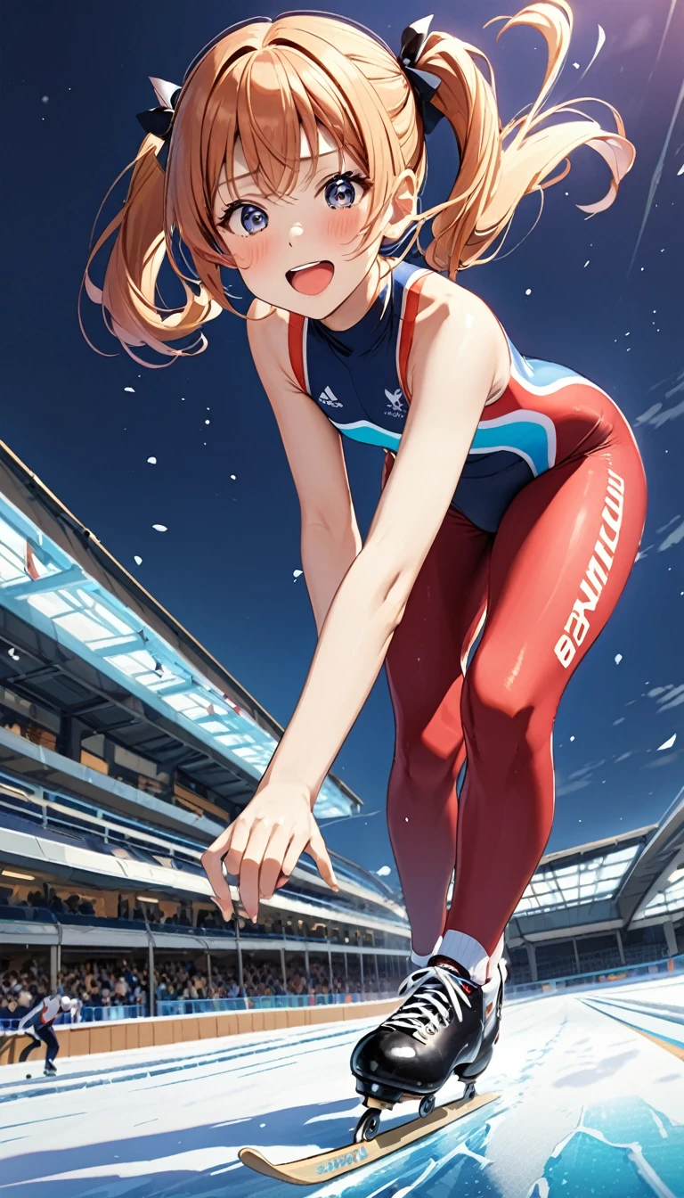 Highest quality、High resolution、Detailed Background、(Beautiful face in every detail:1.4)、Anatomically correct、(Detailed facial expressions)、(fine grain:1.2), (shoot from below:1.5), Teenage Beauty、Cute hair color、Braided Ponytail、Braided bob cut、Braided twin tails、Lower grade primary school students, Speed skater, Beautiful forward leaning form, (one piece、turtleneck、No sleeve:1.5、Full Body Tights、Old-fashioned, plain skates)、Perfect body line、 (Desperately slipping away on the ice:1.5、Sprinting:1.5)、(I have tears in my eyes:1.5、Screaming and looking like she&#39;s about to cry)、Extreme Speed、in the forest、lake、Flowing Scenery