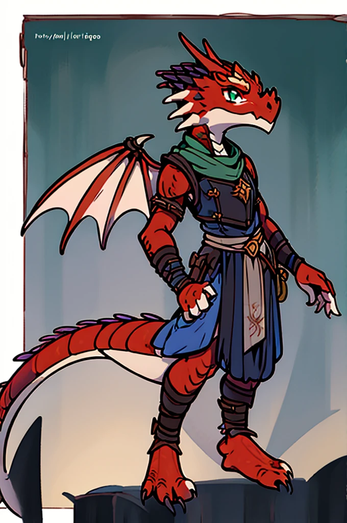 (((male, solo, winged kobold boy, dark red scales,fantasy clothes, artficer, dragon wings, dragon tail))), artficer clothes, warm color clothes, fantay clothes,sea green eyes, artficer,small heigth, 54 centimertes heigth,horns, claws, tail, scales, fangs,  masterpiece, cute, (((fullbody))), male