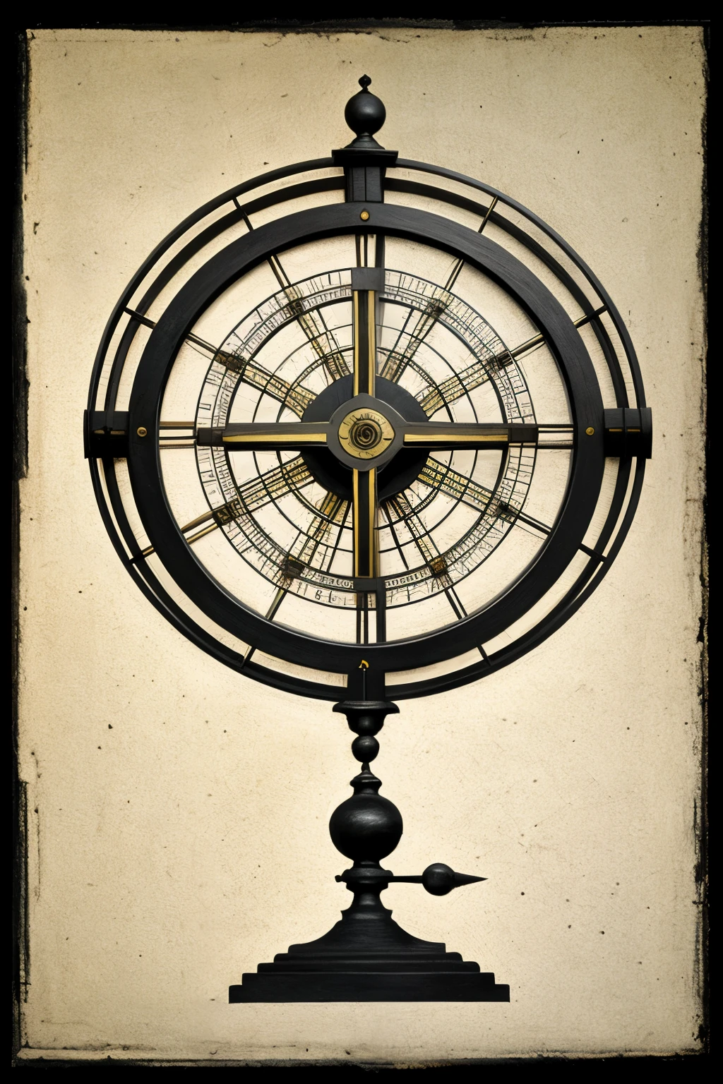 da Vinci gyroscope, charcoal Sketch, yellow background, blueprint
