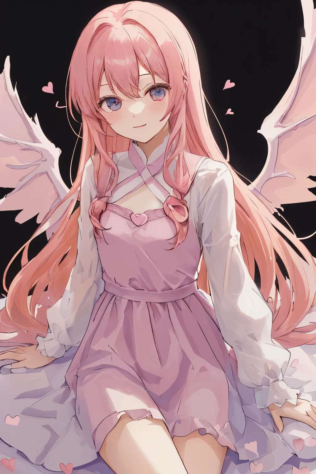 1_girl, (anime, kawai:2), (masterpeice, best_quality, simple, cute, dreamy, vibrant, clean:1.5), (cute, cute_smile, young:1.8), (delicate, beautiful, thin:1.5), (girlfriend, angel:1.6), (green_eyes, simple_eyes:1.5) (long_hair, blond_hair, wearing_pink_dress, pink_angel_wings, sexy_gloves:1.8), extremely_delicate, (love_magic:1.5), (age_size_fits_body), (small_thighs:1.3), (breasts), (eye_level:1.3), (heart_magic, love:1.5)