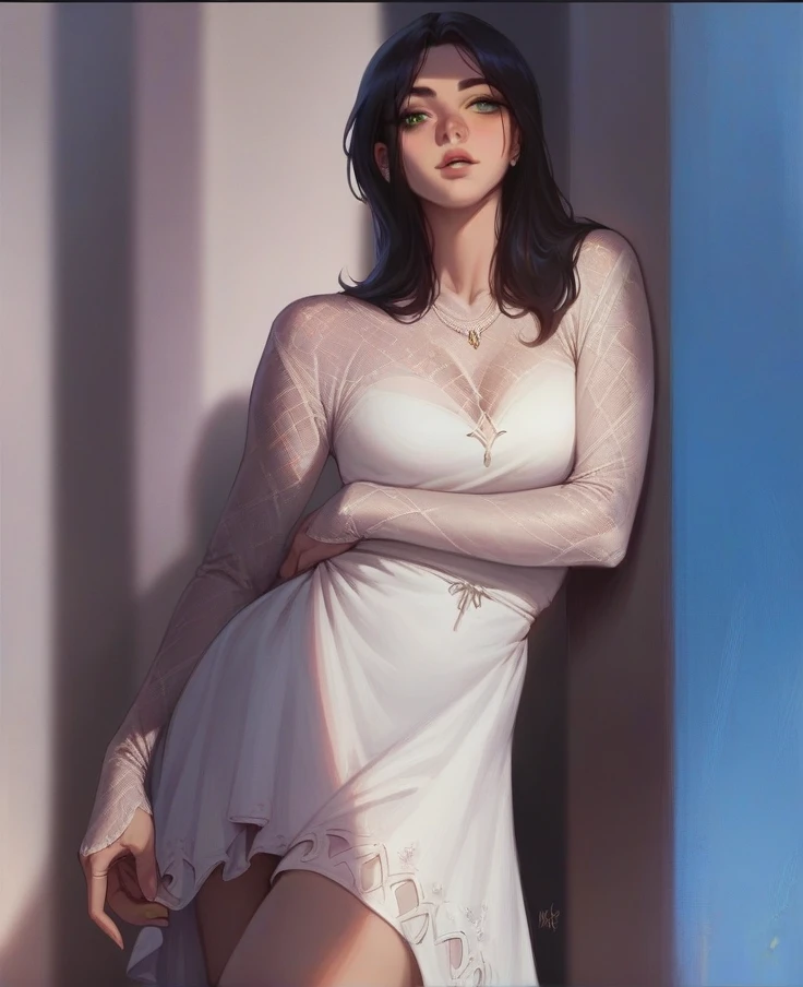 Lisa from blackpink in a white dress short black hair, posing in a sexy way with a deep look, 8k it is