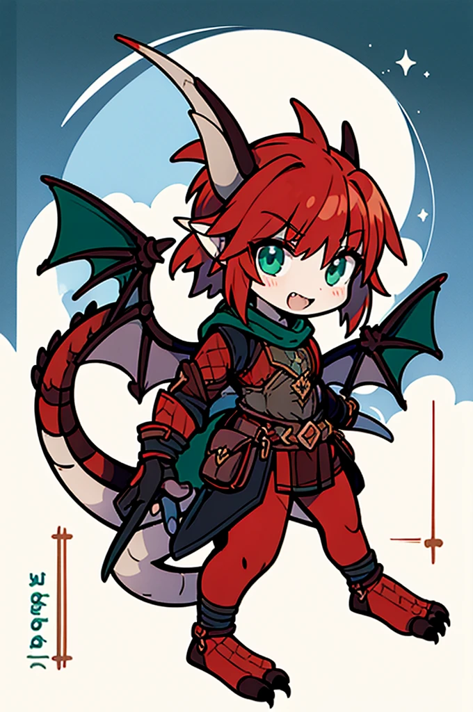 (((male, solo, winged kobold boy, dark red scales,fantasy clothes, artficer, dragon wings, dragon tail, small, chibi))), artficer clothes, warm color clothes, fantay clothes,sea green eyes, artficer,small heigth, 54 centimertes heigth,horns, claws, tail, scales, fangs, masterpiece, cute, (((fullbody))), male