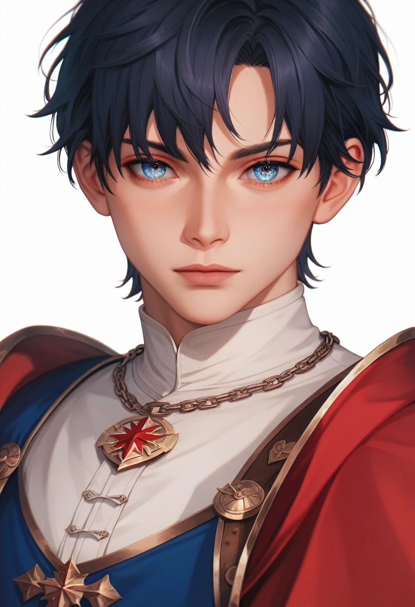 best quality, masterpiece, anime boy , young boy, 24 years old, 1boy, bangs, short hair, beautiful face, perfect shot, perfect anatomy, medieval, white background, solo boy, 4k, high resolution , detailed face, detailed eyes, beautiful eyes, very close up, focus on face, richard lionheart, fate/ strange fake