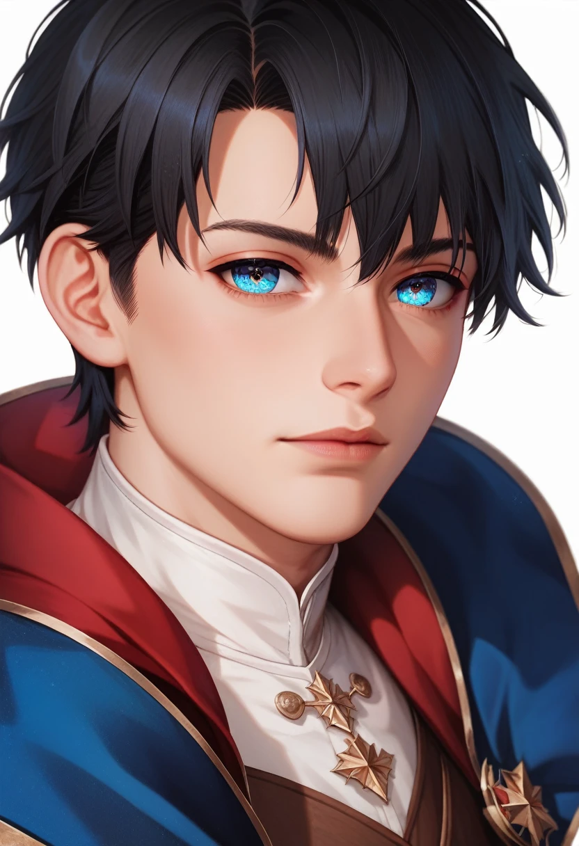 best quality, masterpiece, anime boy , young boy, 24 years old, 1boy, bangs, short hair, beautiful face, perfect shot, perfect anatomy, medieval, white background, solo boy, 4k, high resolution , detailed face, detailed eyes, beautiful eyes, very close up, focus on face, richard lionheart, fate/ strange fake