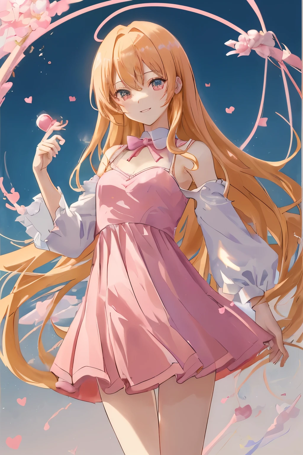 1_girl, (anime, kawai:2), (masterpeice, best_quality, simple, cute, dreamy, vibrant, clean:1.5), (cute, cute_smile, young:1.8), (delicate, beautiful, thin:1.5), (girlfriend, angel:1.6), (green_eyes, simple_eyes:1.5) (long_hair, blond_hair, wearing_pink_dress, pink_angel_wings, sexy_gloves:1.8), extremely_delicate, (love_magic:1.5), (age_size_fits_body), (small_thighs:1.3), (breasts), (eye_level:1.3), (heart_magic, love:1.5)