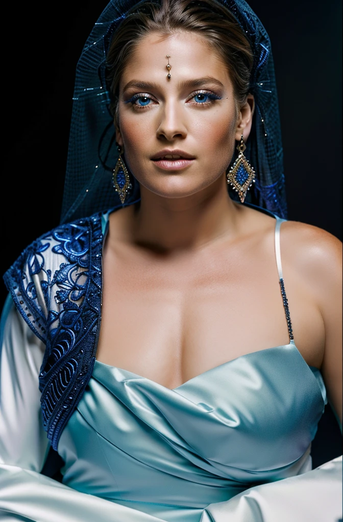 Fashionable portrait of androgynous alien looking witch wearing veil, glowing eyes, futuristic design, minimal details, givenchy, photoreal, 200mm, hd, f/ 2.0, highly detailed, surreal , drop dead, in the style of red and blue, (intricate details, hyperdetailed:1.15) (skin texture:1.2)