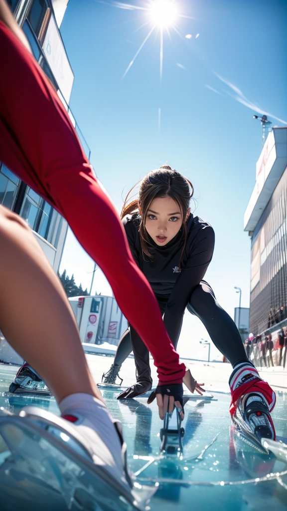 Highest quality、High resolution、Detailed Background、(Beautiful face in every detail:1.4)、Anatomically correct、(Detailed facial expressions)、(fine grain:1.2), (shoot from below:1.5), Teenage Beauty、Cute hair color、Braided Ponytail、Braided bob cut、Braided twin tails、, Speed skater, Beautiful forward leaning form, (one piece、turtleneck、No sleeve:1.5、Full Body Tights、Old-fashioned, plain skates)、Perfect body line、 (Desperately slipping away on the ice:1.5、Sprinting:1.5)、(I have tears in my eyes:1.5、Screaming and looking like she's about to cry)、Extreme Speed、in the forest、lake、Flowing Scenery