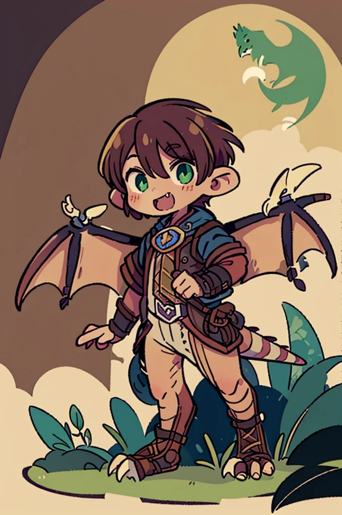 (((male, solo, winged kobold boy, dark red scales,fantasy clothes, artficer,steampunk, dragon wings, dragon tail, small, chibi))), artficer clothes, warm color clothes, fantay clothes,sea green eyes, artficer,small heigth, 54 centimertes heigth,horns, claws, tail, scales, fangs, masterpiece, cute, (((fullbody))), male
