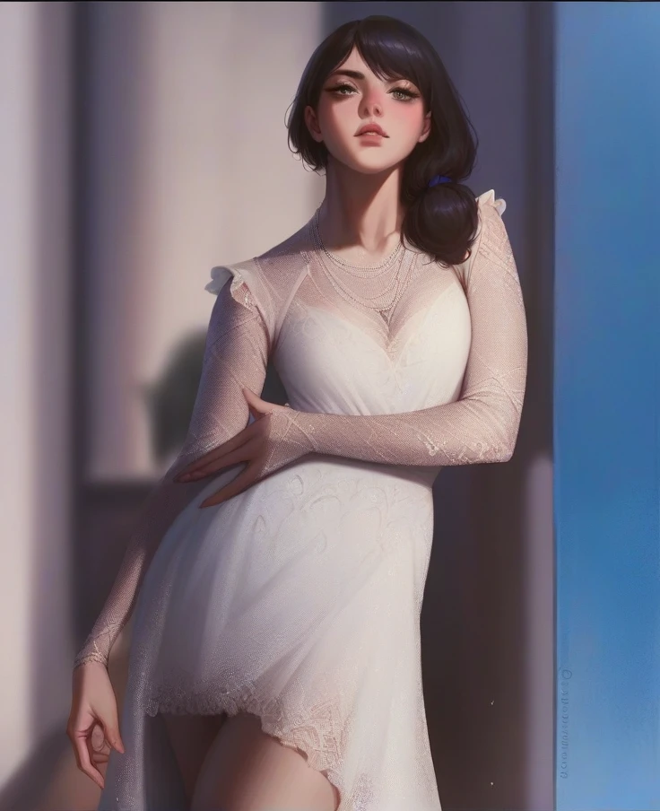 Lisa from blackpink in a white dress short black hair, posing in a sexy way [32K HD] 