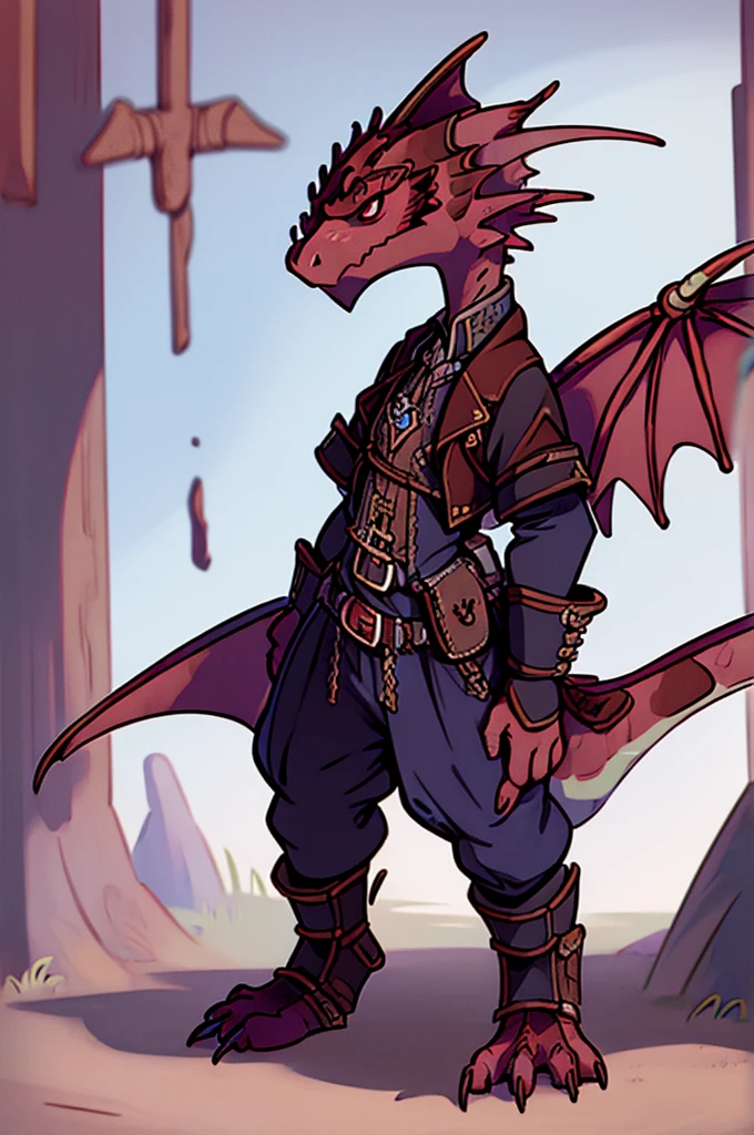 (((male, solo, winged kobold boy, dark red scales,fantasy clothes, artficer,steampunk, dragon wings, dragon tail, small, chibi))), artficer clothes, warm color clothes, fantay clothes,sea green eyes, artficer,small heigth, 54 centimertes heigth,horns, claws, tail, scales, fangs, masterpiece, cute, (((fullbody))), male
