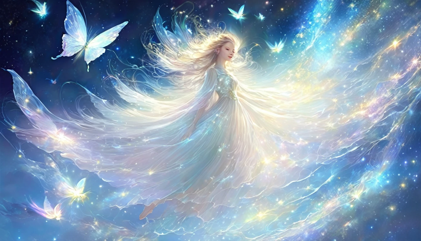 LnF "be of light", transparentes, ethereal, fluttering, floating in outer space