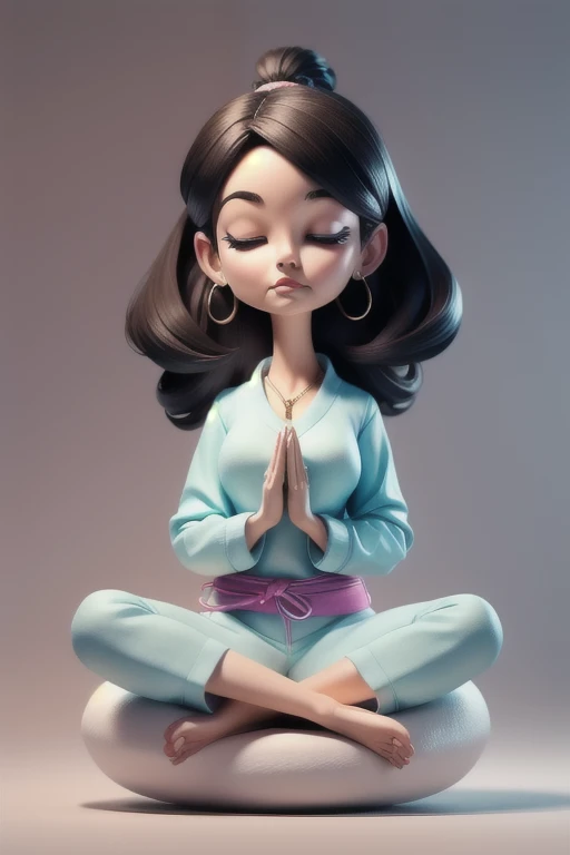 ((best qualityer)), ((work of art)), (detailded), woman meditating, yoga, sitting, Impatience facial expression, divertida, cartoon-like  