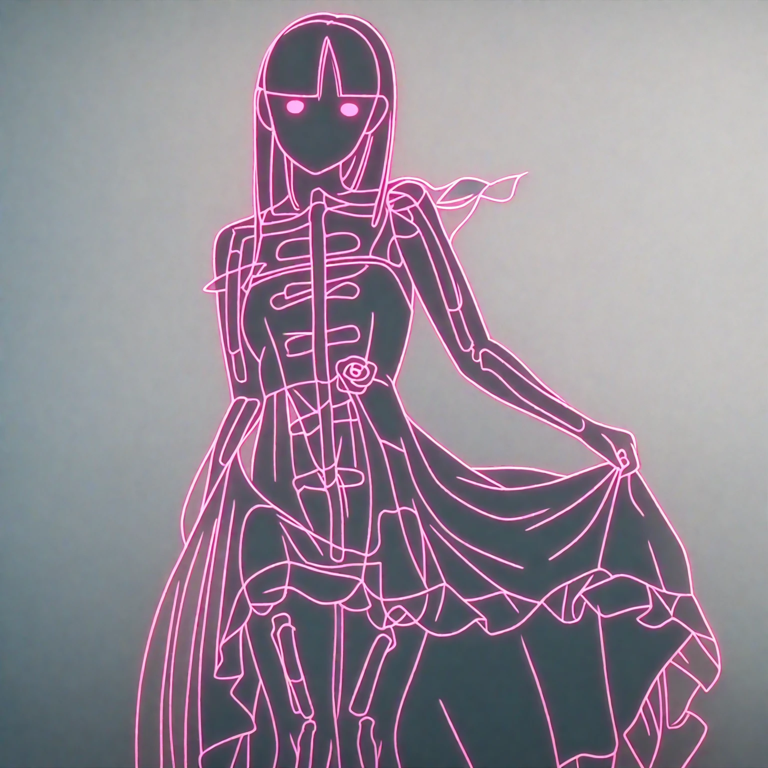 1girl、Black Hair、Red eyes、Skeleton Body、plastic dress、jellyfish、aquarium、deep faint light 、 detailed CG、high resolution