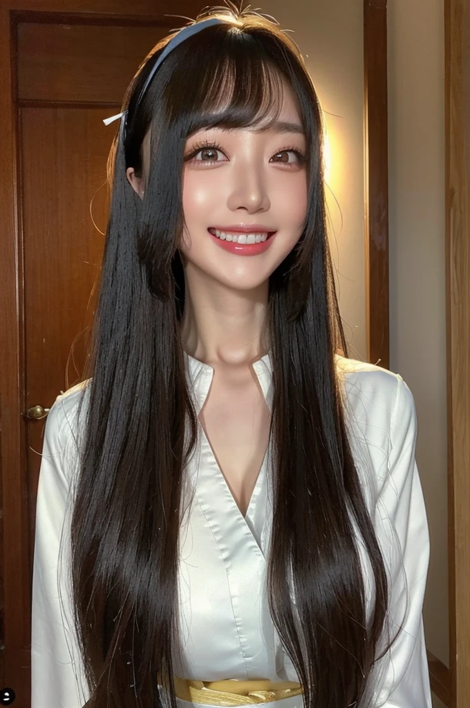 간호사, 빨간머리, 아래에서본구도, 가까이, very long hair, hairband, shy, smile, backlighting, from below, anatomically correct, UHD, masterpiece, accurate, high quality, highres