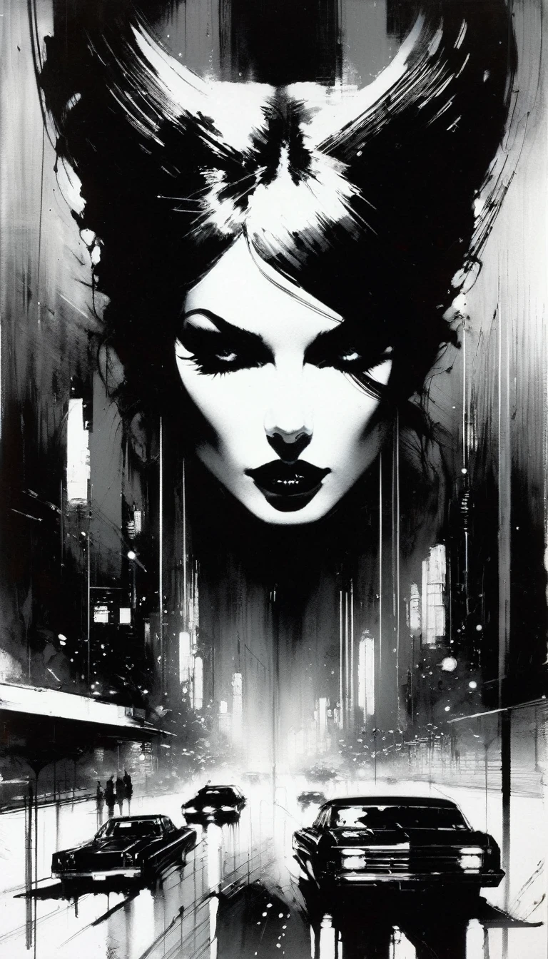 Black and white image (art inspired in Bill Sienkiewicz). oil painting)