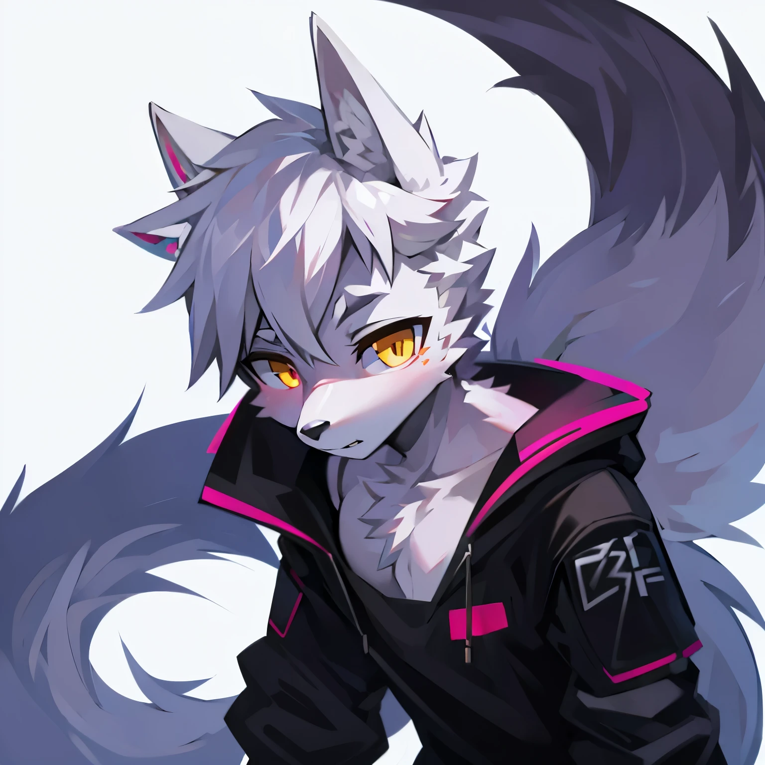 cyber punk perssonage,epcot,Tech style,solo person,White body,White ears,White hair,Overall white,Orange-yellow eyes,Wolf tail,Wolf orcs,Young,Wear a short-sleeved shirt,Ultra-clear screen,Soft lines