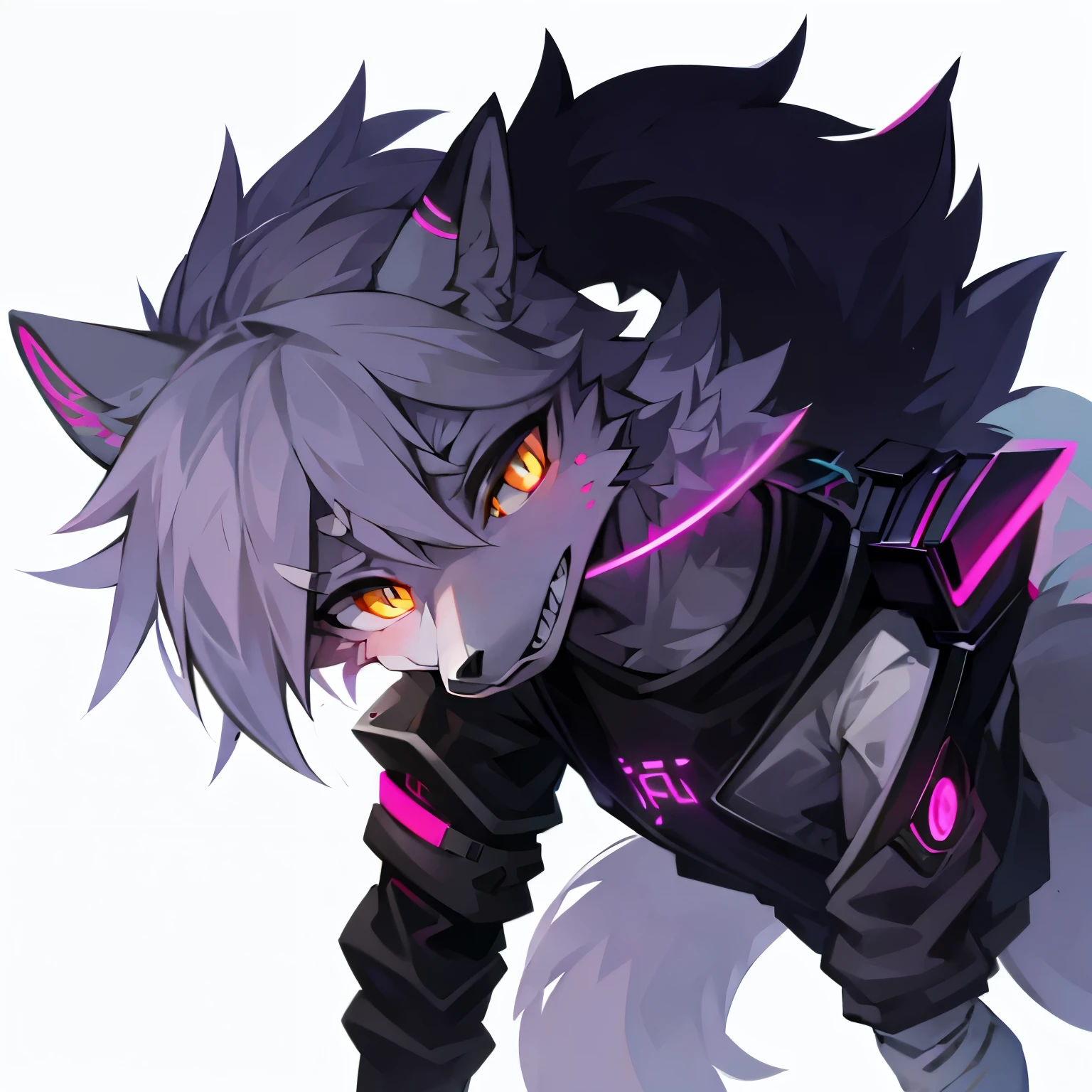 cyber punk perssonage,epcot,Tech style,solo person,White body,White ears,White hair,Overall white,Orange-yellow eyes,Wolf tail,Wolf orcs,Young,Wear a short-sleeved shirt,Ultra-clear screen,Soft lines