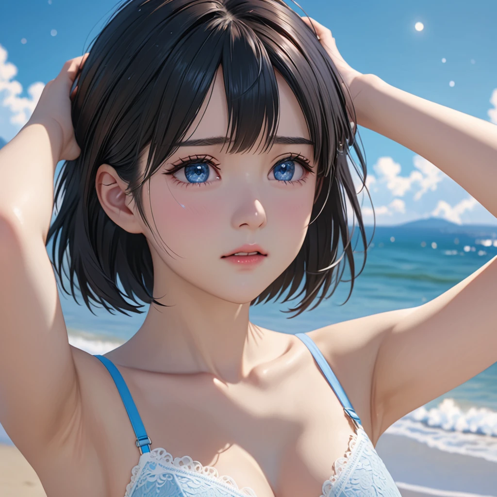 ultra detailed, hyper detailed, best quality, highres, 4K , master piece, 1 female, 20-year-old,  swimwear,