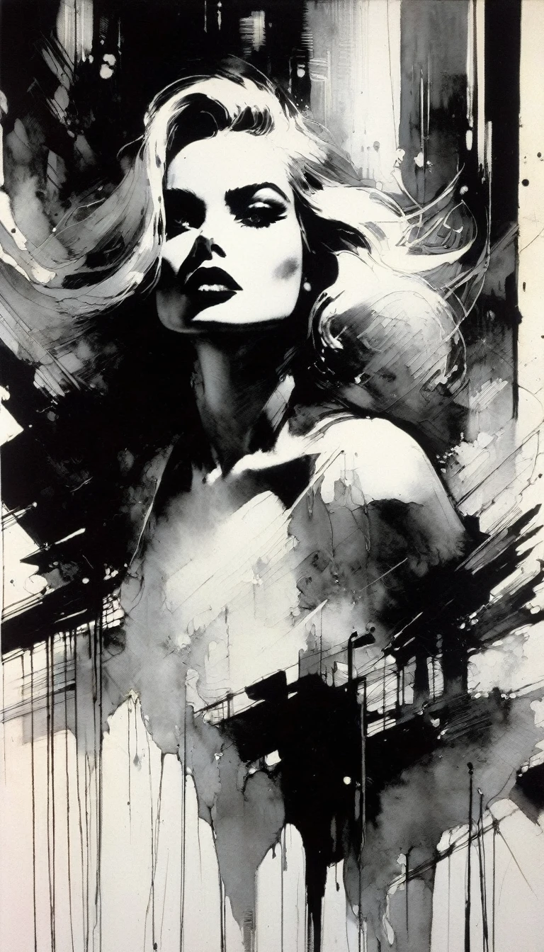 Black and white image (art inspired in Bill Sienkiewicz). oil painting)