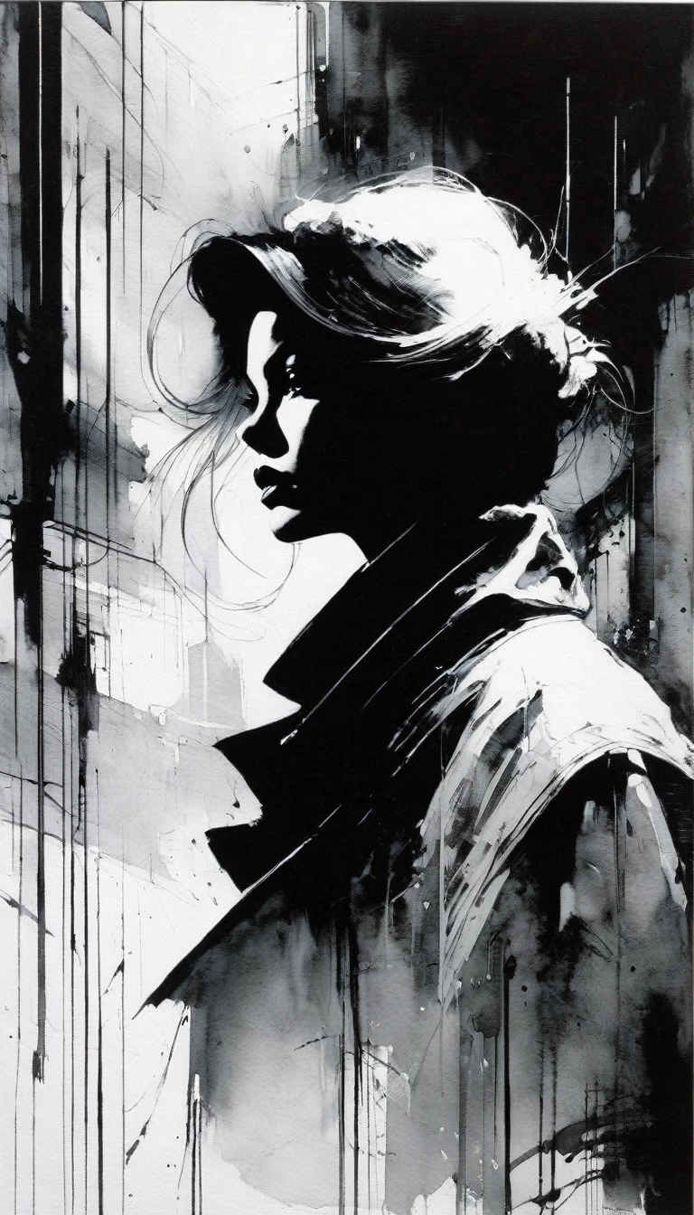 Black and white image (art inspired in Bill Sienkiewicz). oil painting)