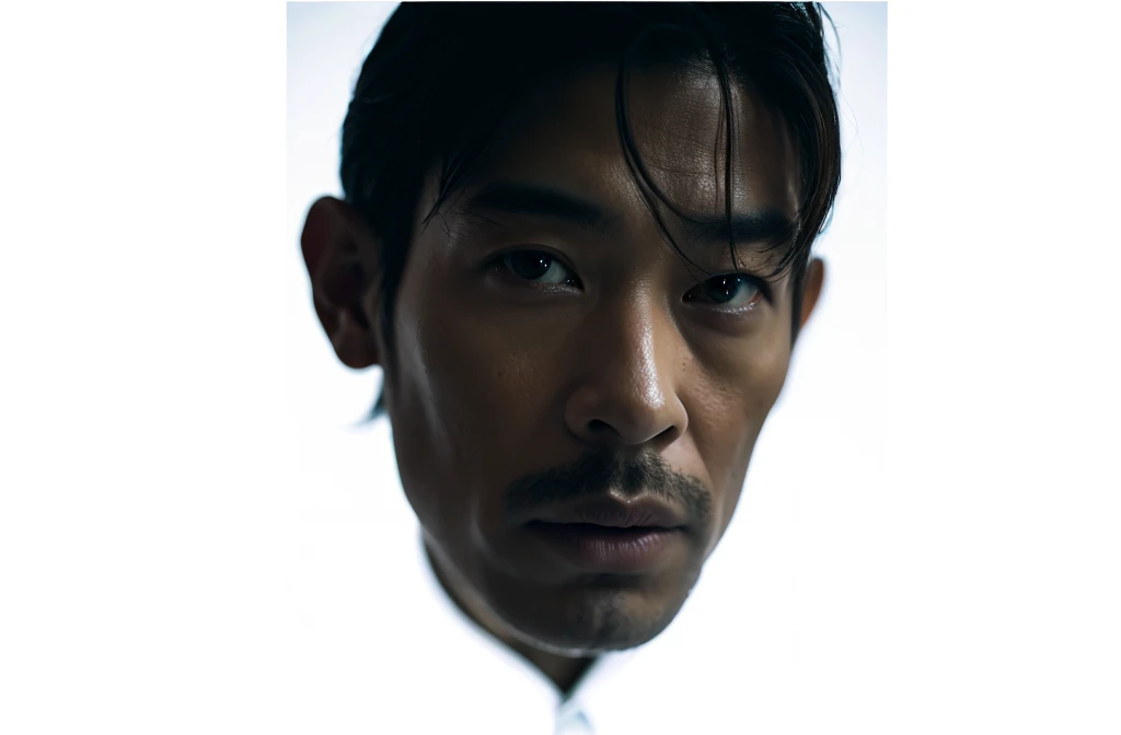 (8K), (Highest quality: 1.2), (Realistic), (Realistic: 1.37), Ultra-high resolution,modern art、The man's white face floats in the city sky like a hot air balloon