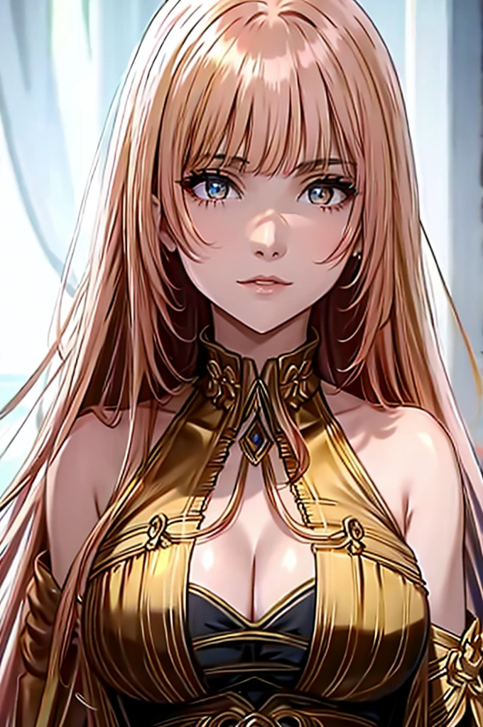 (highest quality:1.4)、High resolution,a woman with huge breast, RED HAIR, LONG HAIR, her eyes are ((RED AND GOLD ))、detailed eyes, Grandes peitos, perfect face