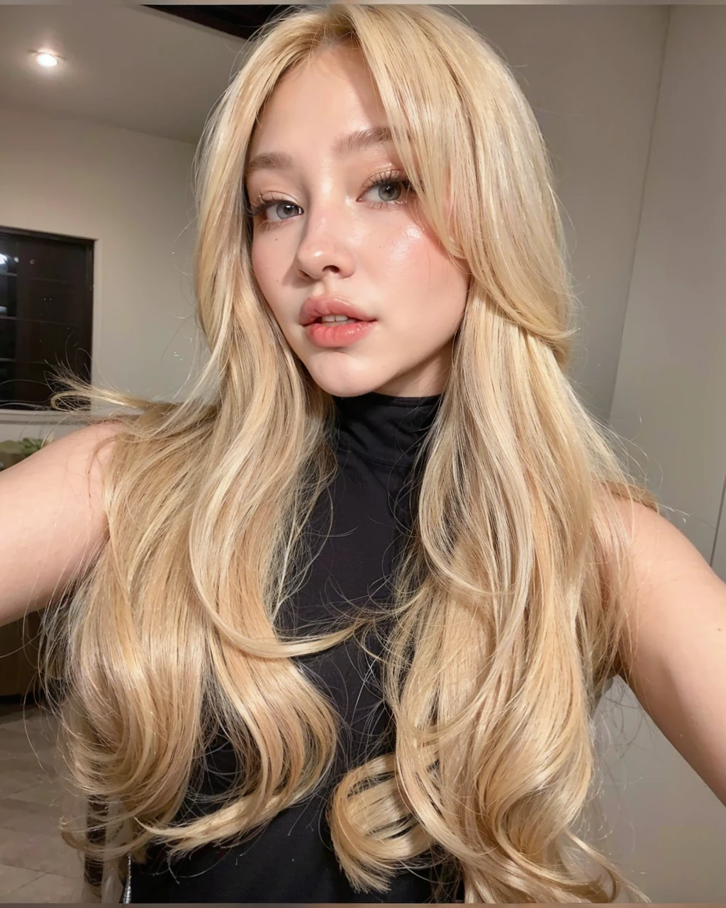 blonde woman with long hair and white dress posing for a photo, A girl with blonde hair, with long blonde hair, linda mulher sul-korean, parque roseanne de blackpink, long blonde hair and big eyes, white hime cut hairstyle, fair skin curly blonde hair, with white long hair, Linda jovem korean,  korean, Heonhwa Choe