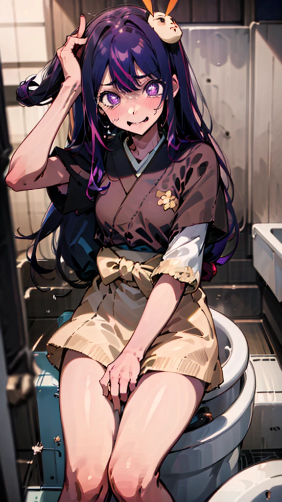 (((best quality, highres, masterpiece, uncensored, high quality, ultra detailed, extremely detailed CG, hiqcgbody, beautiful face, beautiful eyes, extremely awesome detailed CG unity 8K HDR wallpaper, perfect anatomy:1.1))), (extremely awesome detailed realistic, extremely awesome detailed 3d:1.0), (((Uncensored, nsfw,1girl, sex slave))), (1girl, (((purple hair, blue inner, Ice Hair, sideburns, shiny hair, (mega twin drills), (ahoge), (Hair Flaps:1.3), absurdly long hair)))), (((((yukata, whistle around neck, , clothing aside, see through))))), (((yellow green eyes, picha))), (((((extremely awesome detailed deep-silky-healthy-lackwarm-foundational-baby face))))), (((((after sex, clitoris, pussy, anus,(spread legs), arms behind head, happy, blush, spoken heart, aroused, (vulgarity, heavy breathing, fucked silly, trembling:1.2), (completely nude, pussy juice, sweaty skin, steam, smelly:1.2),cowboy shot, front view, pussy focus))))((((toilet use, panty pull, toilet, restroom, panties above knees, panties below knees, sitting, bottomless, pants pull)))), caughtpeeing, (pee, peeing), peeing self