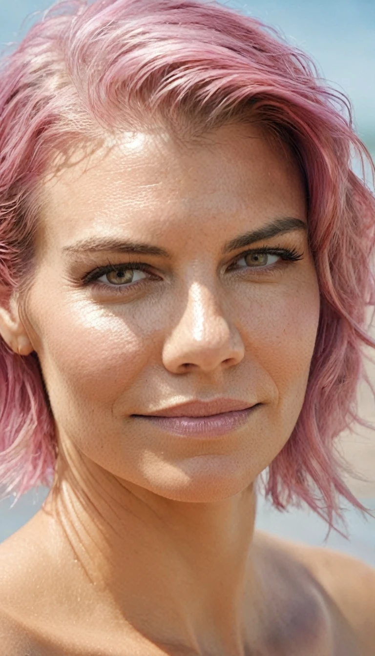 high quality nude photo , ( lauren_cohan , sensual detailed ultra realistic skin texture , pink color hair, hollywood , celebrity ,photorealistic , full body shot ) celebrity erotic photograph , nude, extremely long hair ,tall figure , smiling ,seductively , piny skin tone:1.4 erotic photoshoot, exhausted look, shiny sweaty skin, on beach, wet hair, celebrity, female, woman, hollywood actress, fleshy muscular woman , ( natural lights, depth of field, insanely detailed skin texture, hyper detailed features )