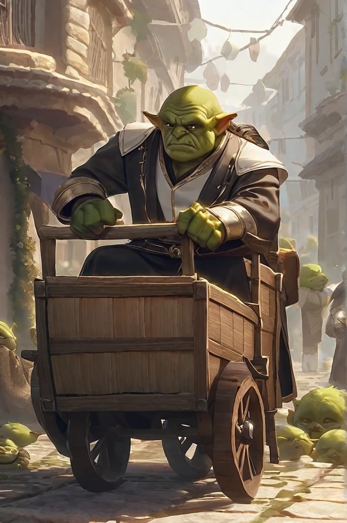 ((Лучшее качество)), ((шедевр)), (подробный), An orc repairs a cart