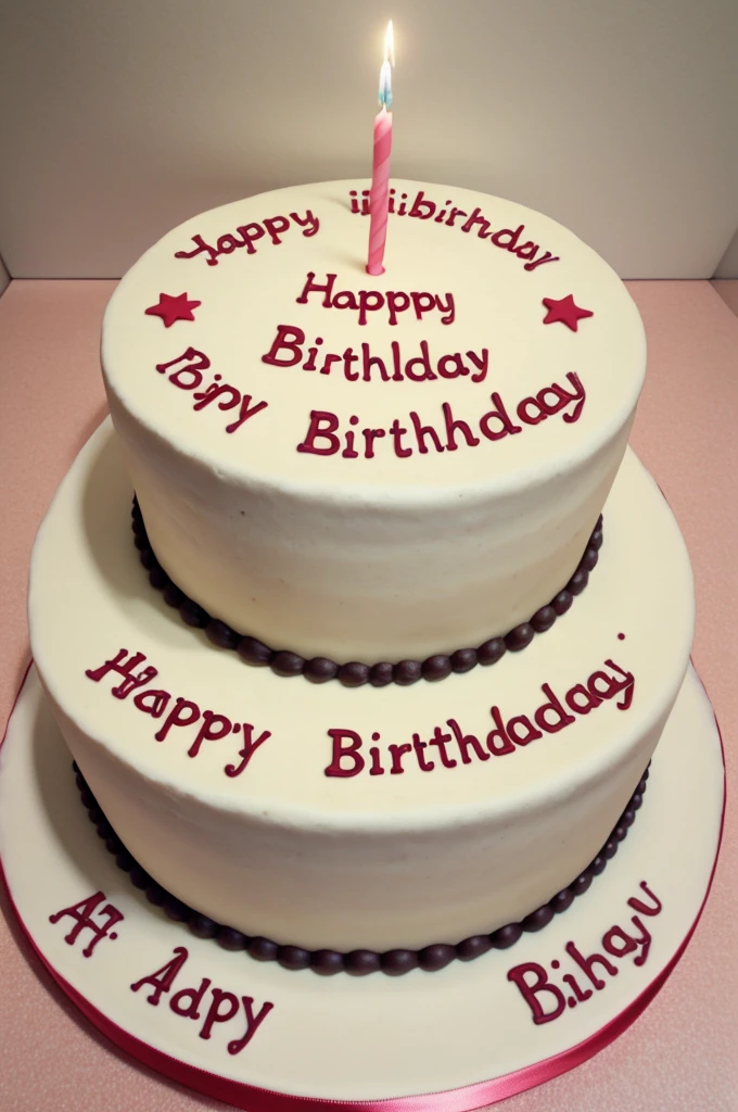 A simple cake with the sentence "happy birthday Iram"