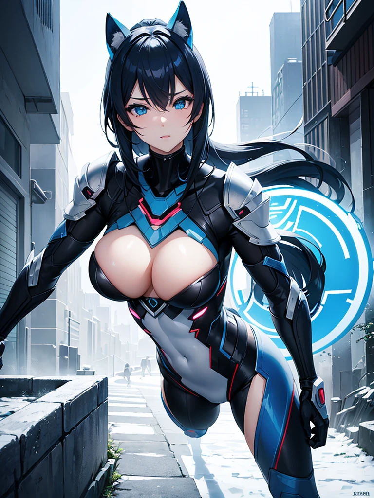 Ultra sexy anime girl with subzero type mask in well detailed urban world, beautiful almost semi naked, looking tall and many details around her