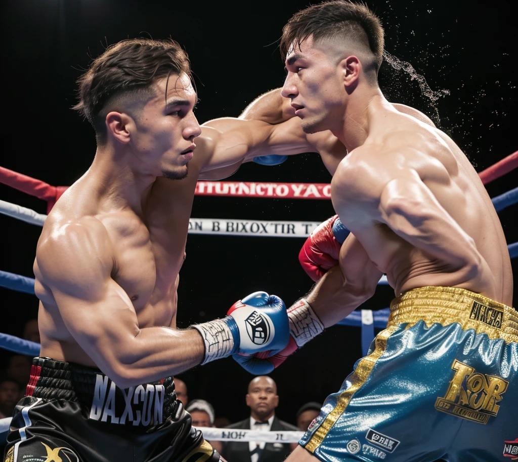 A captivating poster. The composition exudes cinematic lighting and color grading. A boxing match scene in an octagon, a young man in boxing gloves, with a tired expression. A a bright and hopeful atmosphere Aa picture with the following color palettes, #23101C, #772B32, #835C97, #9291A3, #FA7322. Cinematic, 8k, 3D pixar style, high quality